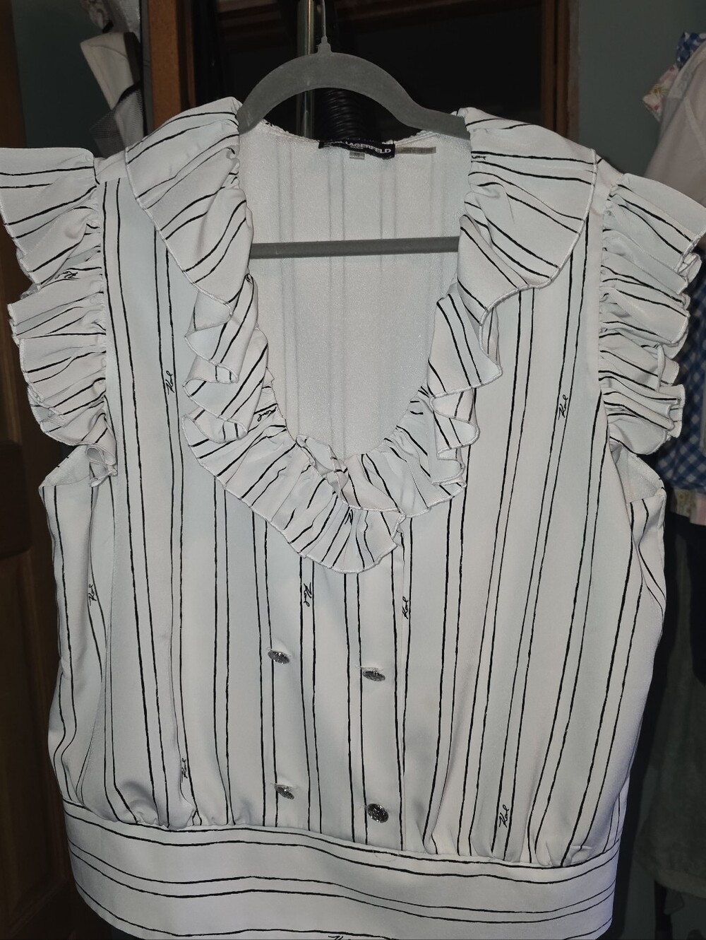 KARL LAGERFELD RUFFLED SHORT SLEEVED TOP
